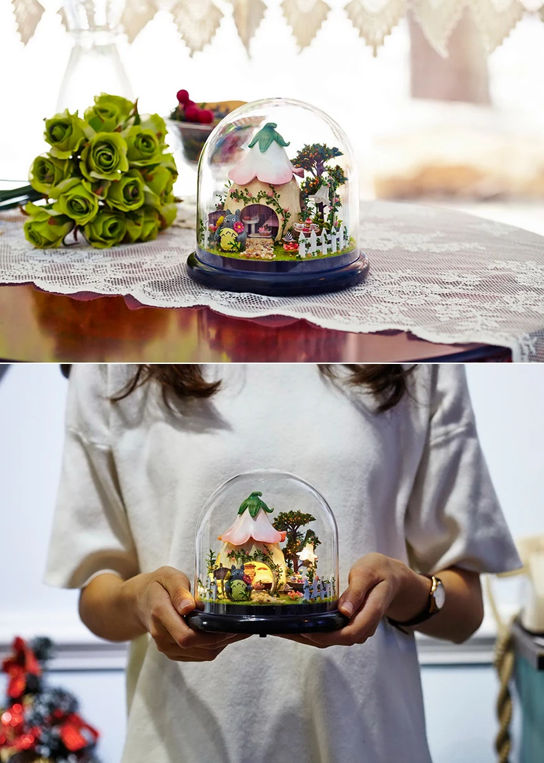 Мебель DIY Кукольный дом Wodden Miniatura кукольные домики комплект мебели стеклянная крышка собрать кукольный домик игрушки для детей подарок B15