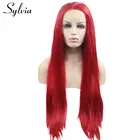Длинные волосы шелковистые прямые красные синтетические кружевные передние парики с бесплатным разделением термостойкие волоконные Косплей парики
