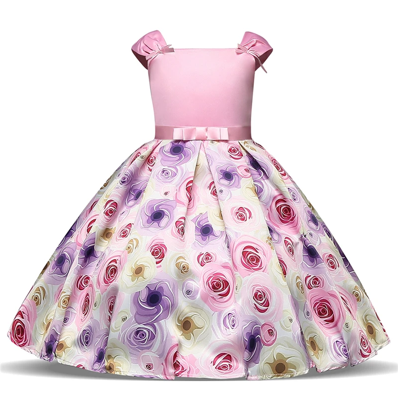 Розовое рождественское платье с цветочным узором для девочек Детская одежда