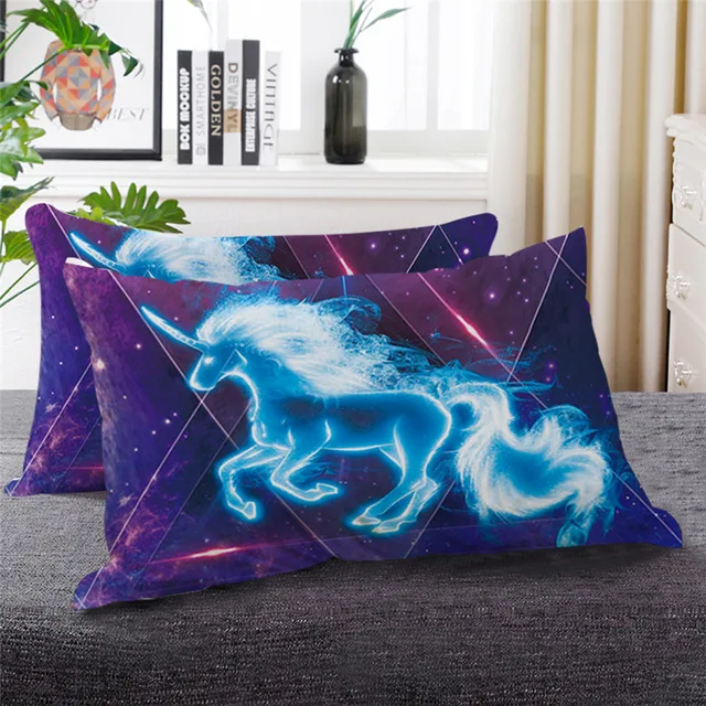 BlessLiving Galaxy Unicorn Down Alternative Bed Pillow 1-Piece Psychedelic Space Bedding Pink Purple Sparkly Sleeping Pillows 2