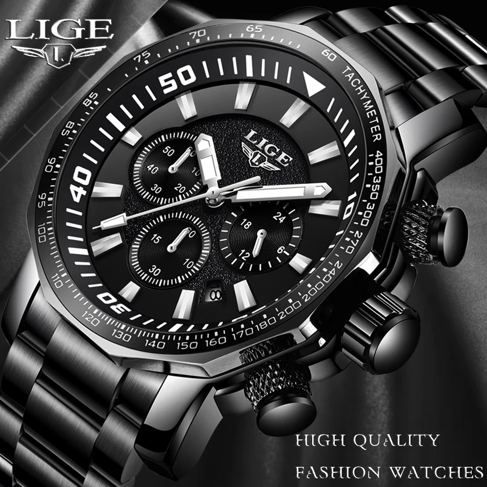 Relojes Hombre LIGE, мужские часы, Лидирующий бренд, Роскошные, 24 часа, дата, деловые кварцевые часы, мужские полностью стальные, большой циферблат, водонепроницаемые часы