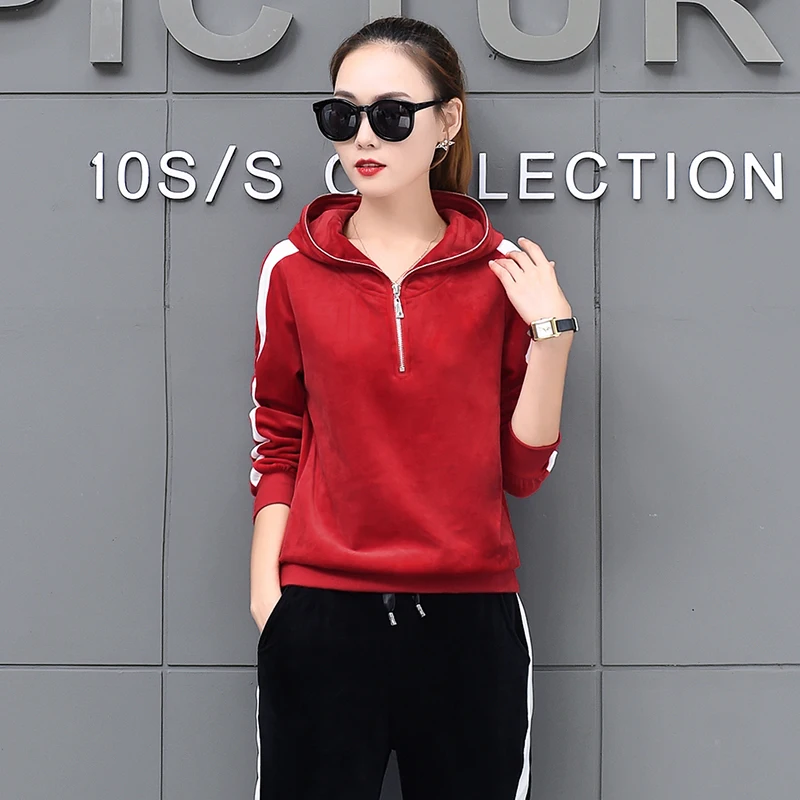 Женский бархатный комплект из 2 предметов повседневный спортивный костюм