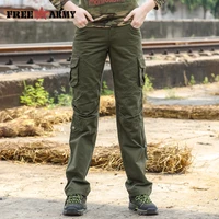 military green pants women mid waist pockets straight outdoors pants winter cotton trousers work wear pleated zipper freeshiping