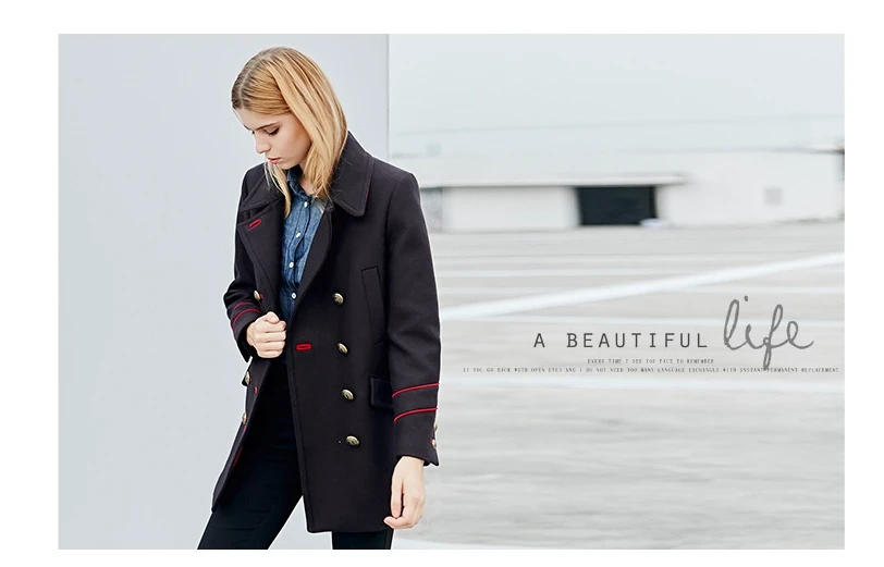 Bootyjeans, Высококачественная Женская одежда, военная форма, зимнее длинное шерстяное пальто, женское двубортное темно-синее Короткое шерстяное пальто