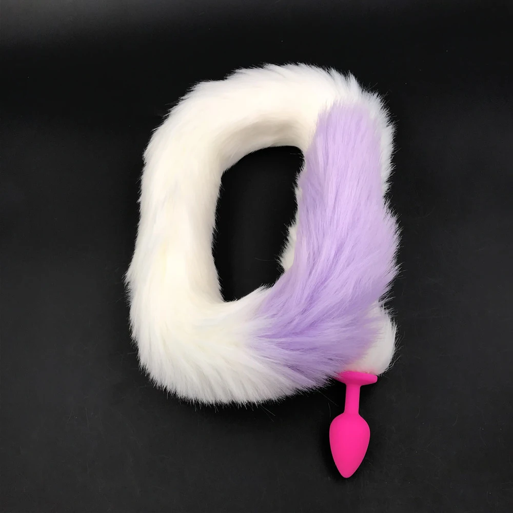 Анальная пробка 80 см белый и фиолетовый лисий хвост металлическая секс-игрушка