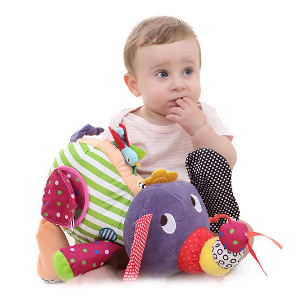 

Babelemi Carton Elephant Doll with Teethers & Bell Baby Educational Plush Toys 0-12 Months