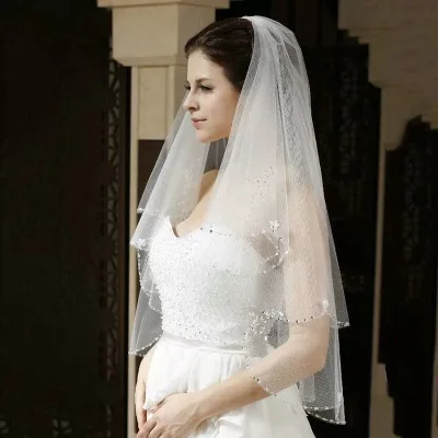 Двухслойная белая свадебная вуаль с бисером Elagant аксессуары для свадебного