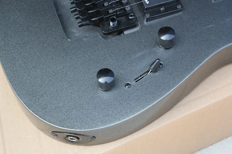 Фабрика на заказ металл серый корпус электрогитара с Floyd Rose, 2 звукоснимателя, белый корпус Лада инкрустация, черная фурнитура, предложение по индивидуальному заказу
