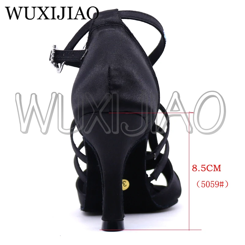 Новые белые латинские танцевальные туфли WUXIJIAO для женщин из атласа с камнями Сальса для бальных танцев на каблуке 5-10 см.