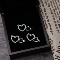 8pcs hollow silver color heart to heart handmade rhinestone glamour alloy connectors for jewelry diy handmade accessories