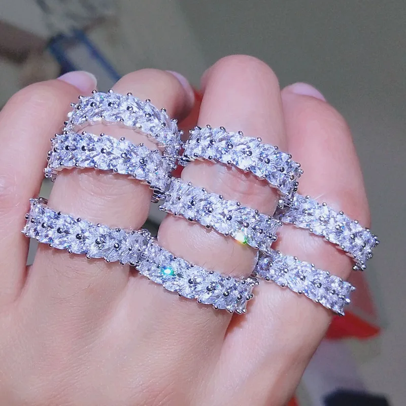 Colorful Stone Hot Style Green Stones Cubic Zircon Engagement Jewelry Eternity Women Fashion Rings For Wedding | Украшения и