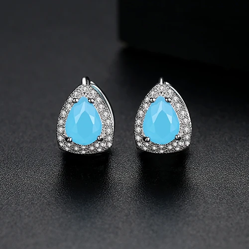 LUOTEEMI Design Stud Earrings for Women Dating Party Luxury Water Drop CZ Three Colors Female Jewelry Pendientes Christmas Gift - Окраска металла: Blue