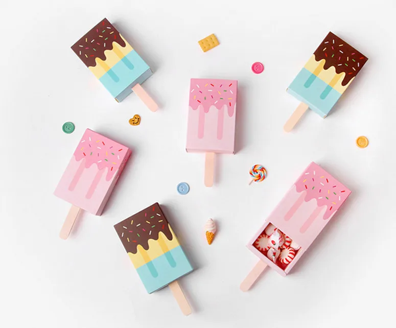 

200pcs cute Ice cream Paper Boxes Wedding Candy Packaging Boxes Biscuit Cookie Chocolate Macaron Gift Boxes