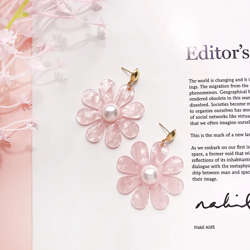 Новые милые лепестки ацетатные серьги акриловые из полимеров девушки Ретро