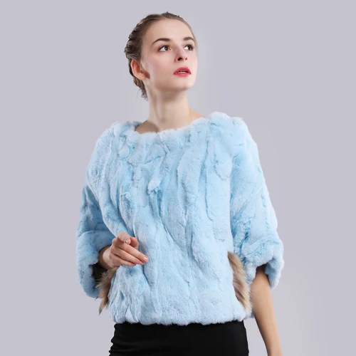 light blue Леди стиль осень зима Настоящий мех кролика пончо шарф женский теплый мягкий настоящий мех кролика пашмины шаль - Цвет: light blue