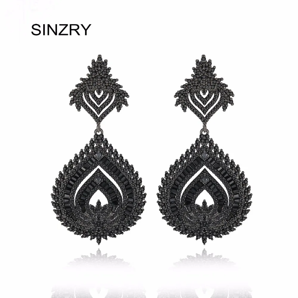 

Роскошные большие серьги SINZRY, черные серьги с покрытием из пистолета с кубическим цирконием, преувеличенные серьги для вечеринки и свадьбы