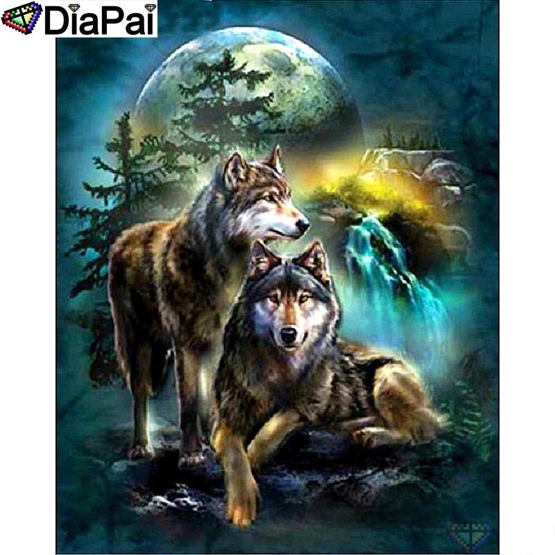 

DIAPAI Diamond Painting 5D DIY 100% Full Square/Round Drill "Animal Wolf moon" Diamond Embroidery Cross Stitch 3D Decor A18521