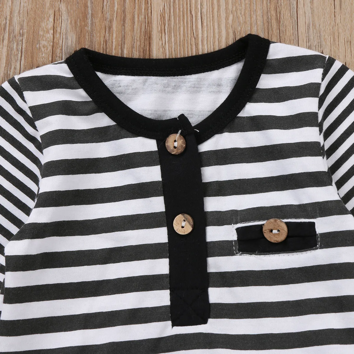 2017 Cute 2PCS Newborn Kids Baby girl T-shirt Striped Tops+Long Black Button Pants Outfits Gray Set Casual Tracksuit 0-24M |