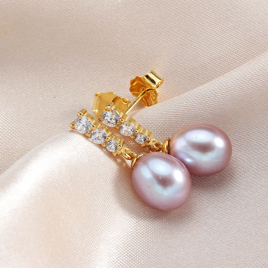 Lindo Fashion Gold Color Drop Earrings For Women 8-9mm Natural Freshwater Pearl Silver 925 Jewelry Solid Hanging | Украшения и