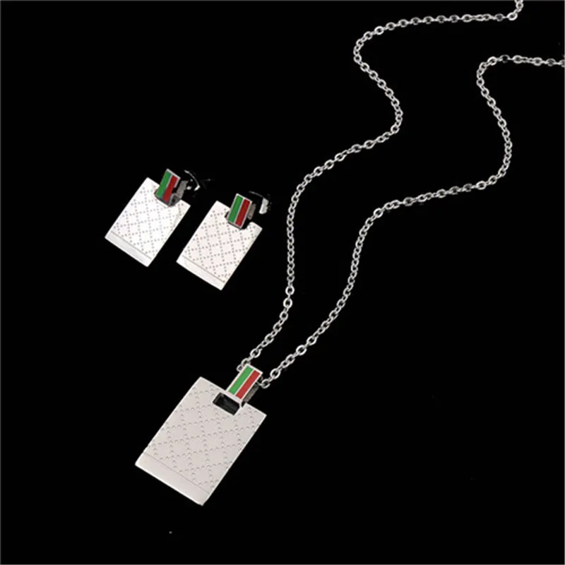 NJ 2017 Панк Ретро Очерченная Сеткой Красная и Зеленая Эмаль Серьги Женские Ожерелья Модные Наборы Ювелирных Изделий из Нержавеющей Стали с Подвесками Дубай.