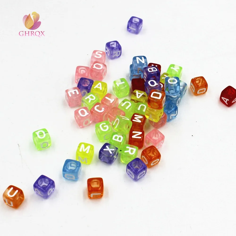 

100 pcs DIY Square Colorful Alphabet Letter Acrylic Beads 6mm big hole for jewelry makin Jewelry DIY making