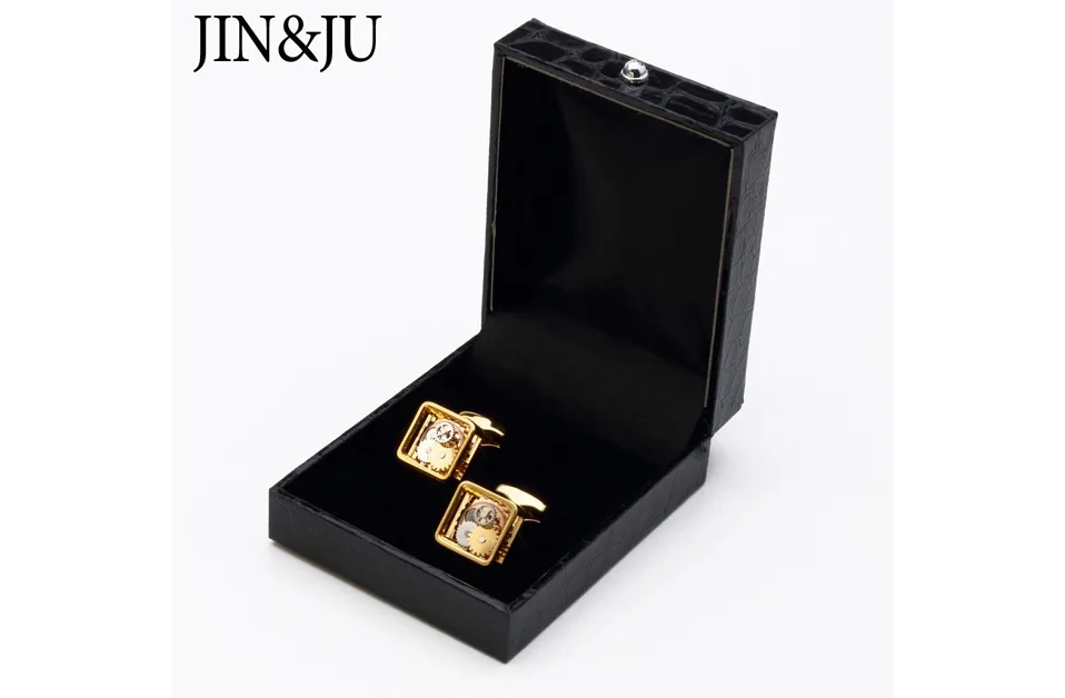 JIN& JU Новые квадратные запонки в стиле стимпанк механизм часов для мужчин формальные бизнес Свадебные Запонки Relojes Gemelos
