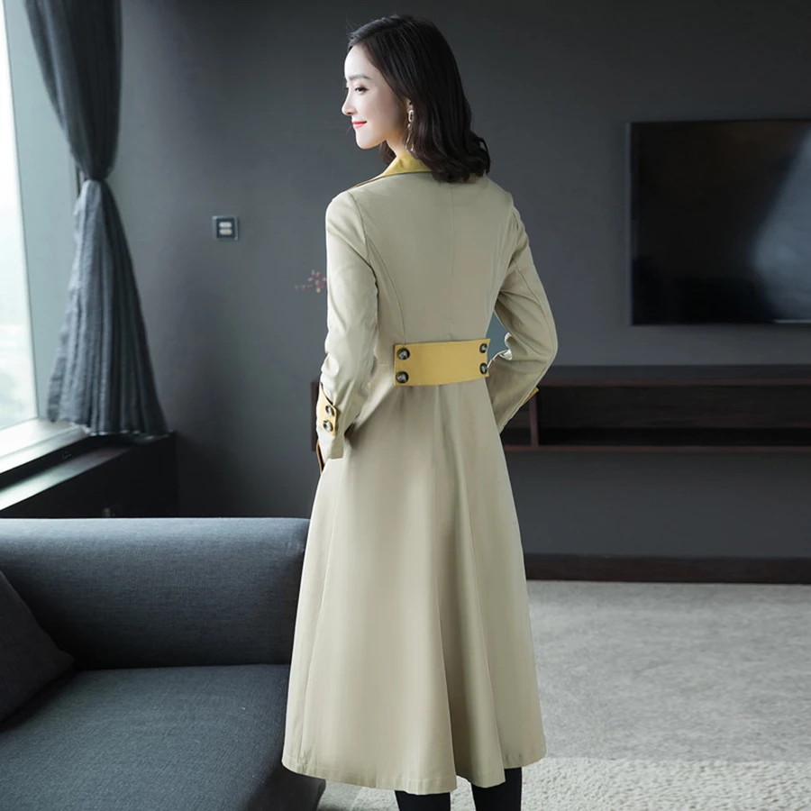 Повседневный Тренч с принтом новинка весны 2019 женское длинное черное винтажное