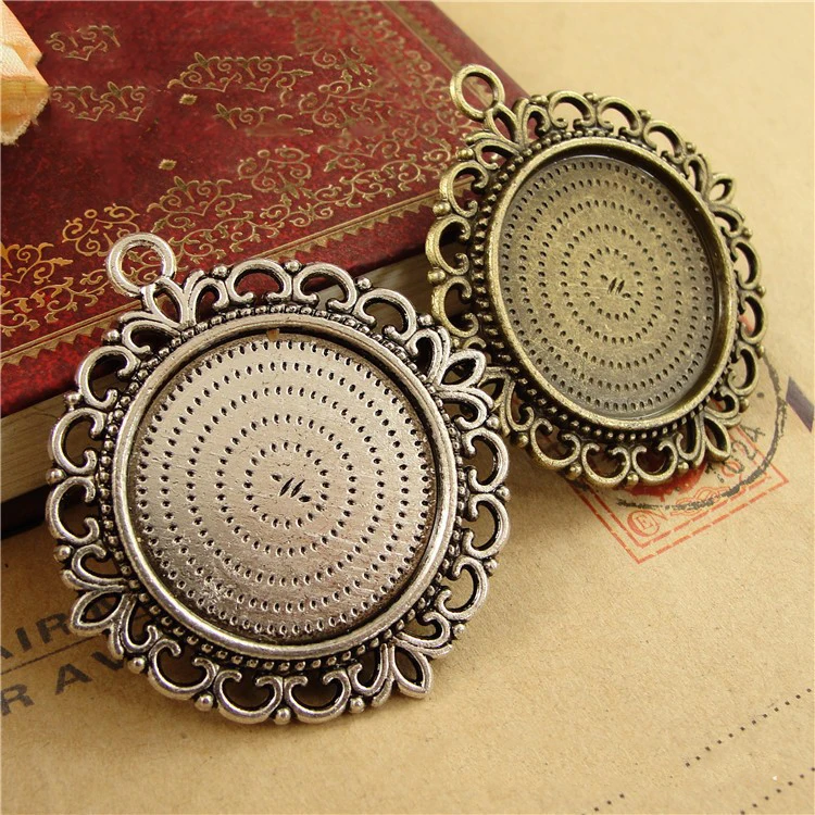 6pcs  Necklace Pendants Setting Cabochon Cameo Base Tray Bezel Blank Fit 25mm Cabochons Jewelry Making Findings