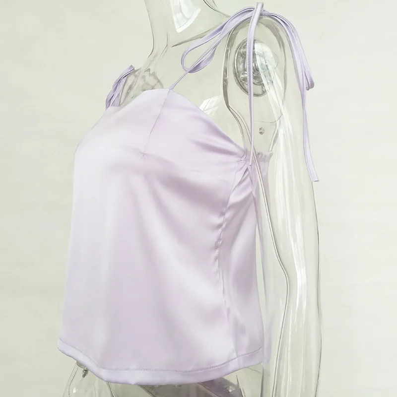 NuoJin/укороченный топ со шнуровкой Женский Атласный с открытыми плечами Camis черная