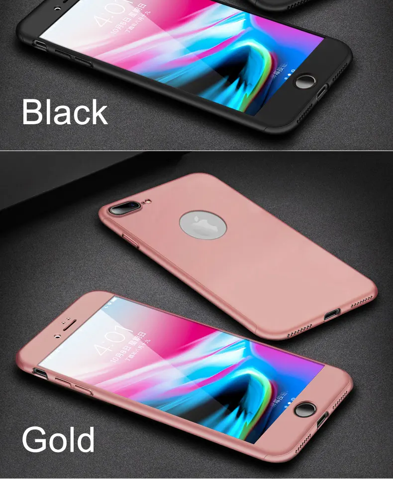 FHVUMX 360 Полный чехол для телефона для iPhone X 8 6 6 S 7 PC защитный чехол для iPhone 7 8 Plus 6s 6 S Plus чехол со стеклом