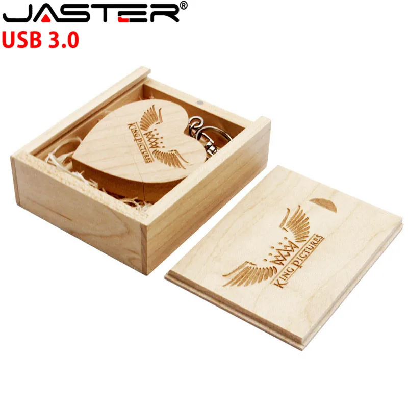 JASTER USB 3,0(10 шт. бесплатный логотип) деревянный usb сердце любовь+ коробка pendrive 4 ГБ 8 ГБ 16 ГБ 32 ГБ 64 ГБ логотип клиента свадебный подарок U диск