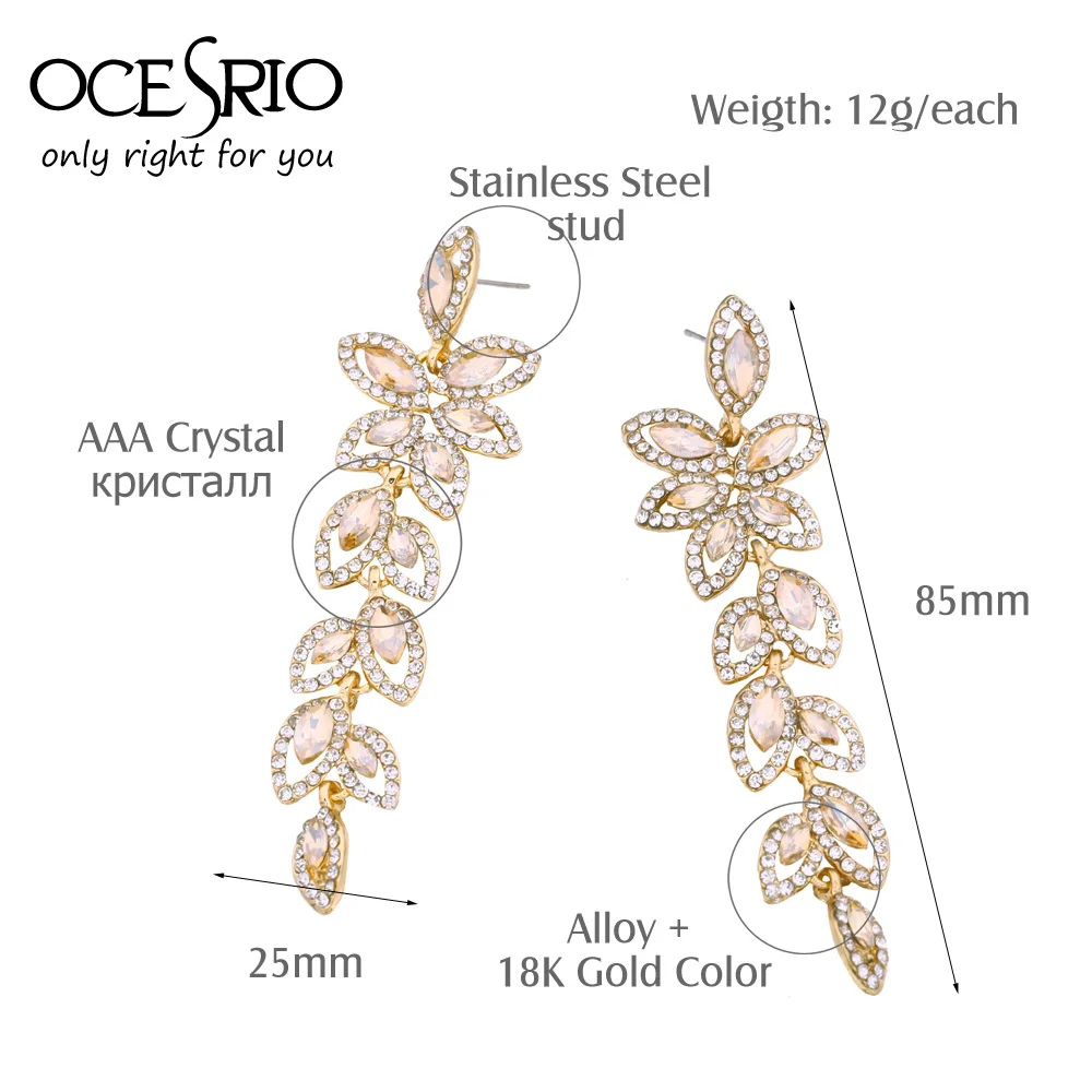 Большие свадебные серьги OCESRIO с цветами и кристаллами стразы для невесты
