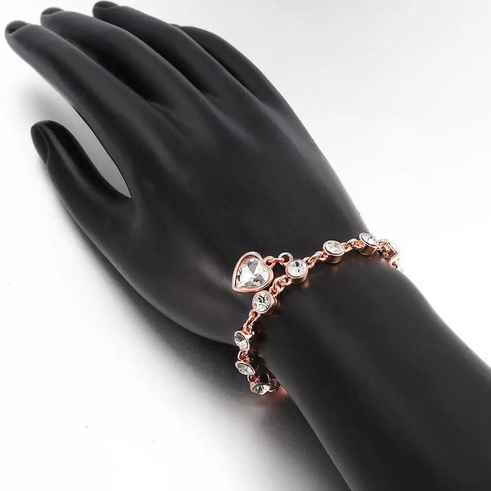 Heart Shape Rose Gold Color Crystal Bracelets For Women Cute with Rhinestone Romantic Bracelet Jewelry Accessories | Украшения и
