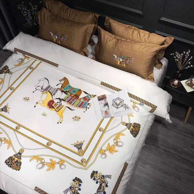 

100S Egyptian cotton high quality home textile printed 4pcs Pillowcase Sheets bedding set adult high level duvet cover set #s