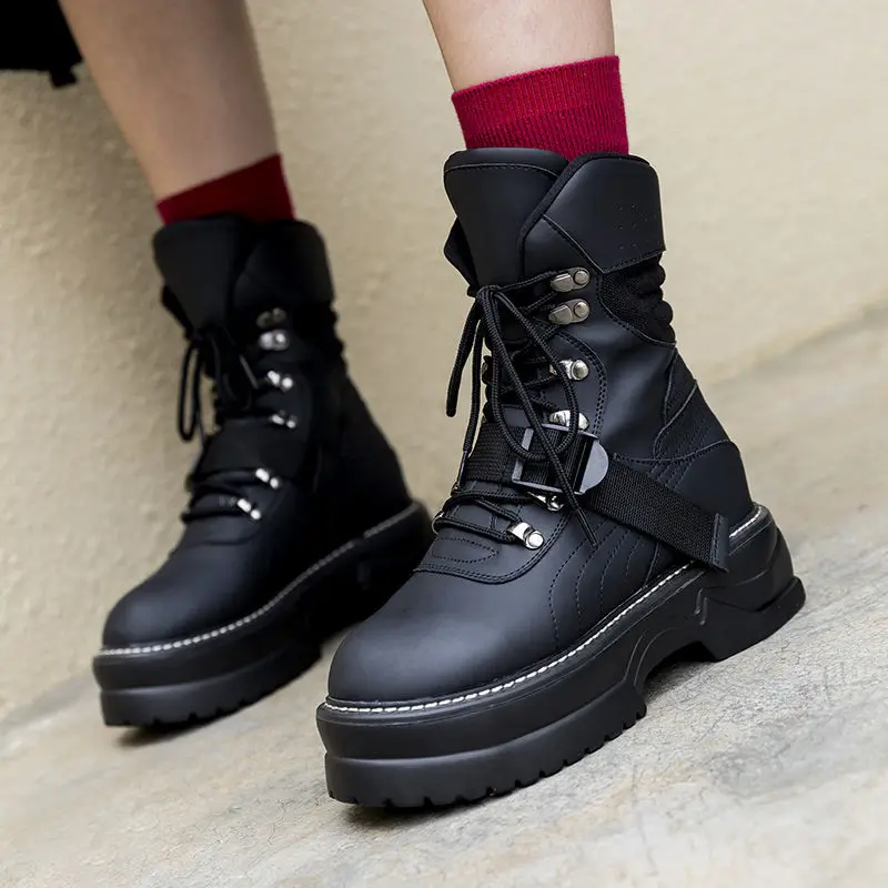 Smirnova lace up autumn winter boots round toe comfortable women top quality boots platform ankle boots for women