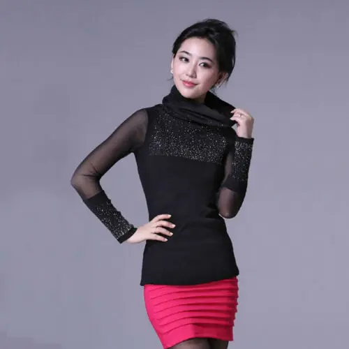 Блузка женская кружевная с длинным рукавом и бусинами большого размера