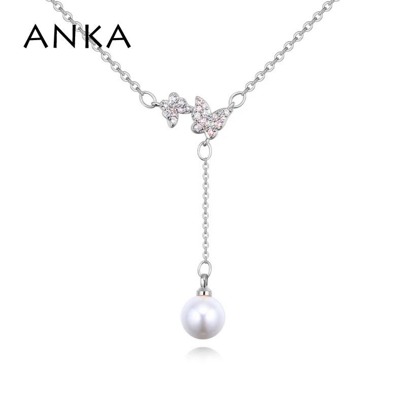 

ANKA fashion classics pearl pendant butterfly zircon necklace micro paved zircon for women luxury jewelry Christmas gift #26412
