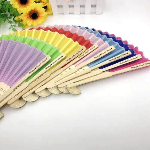 Mix Color by Random 100 шт./лот, персонализированные свадебные шелковые веера, уникальные вечерние Подарочные Подарки, ручные складные веера, печать на заказ, имя и Дата - Цвет: Mix Color by Random