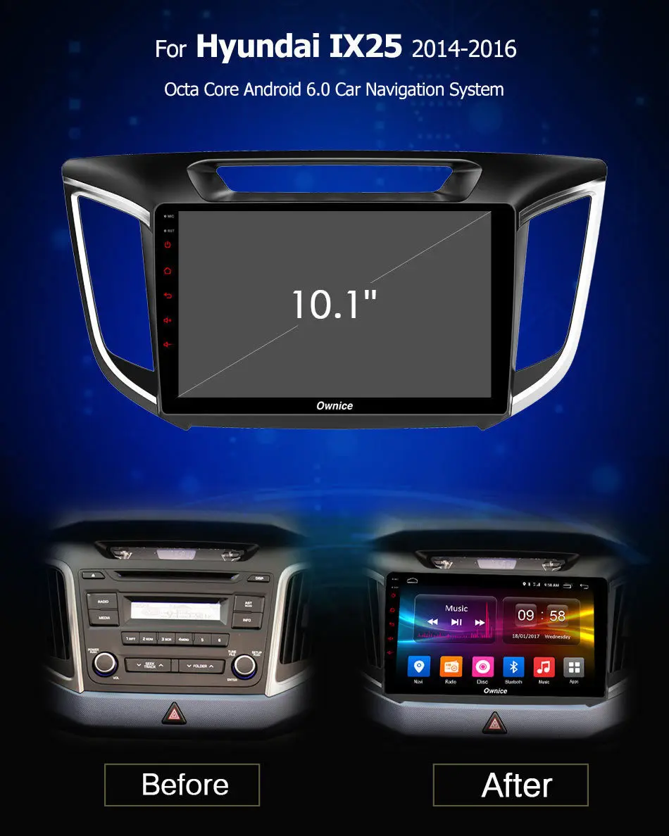 Ownice C500 10 1 &quotAndroid 6 0 Восьмиядерный 2G 32G Автомобильный Радио dvd-плеер gps Navi для HYUNDAI IX25