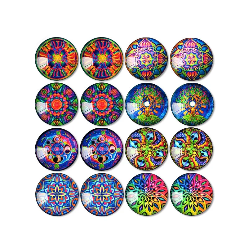 

ZEROUP 16pcs Round Glass Cabochon Color-rich Pictures Mixed Pattern Fit Base Earring Setting for Jewelry Flatback TP-116-ER-3