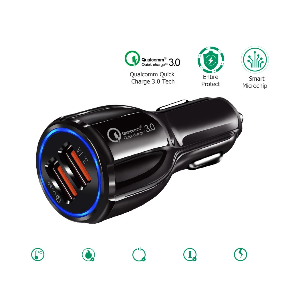 1 шт. QC3.0 автомобильное сертифицированное быстрое зарядное устройство с двумя usb
