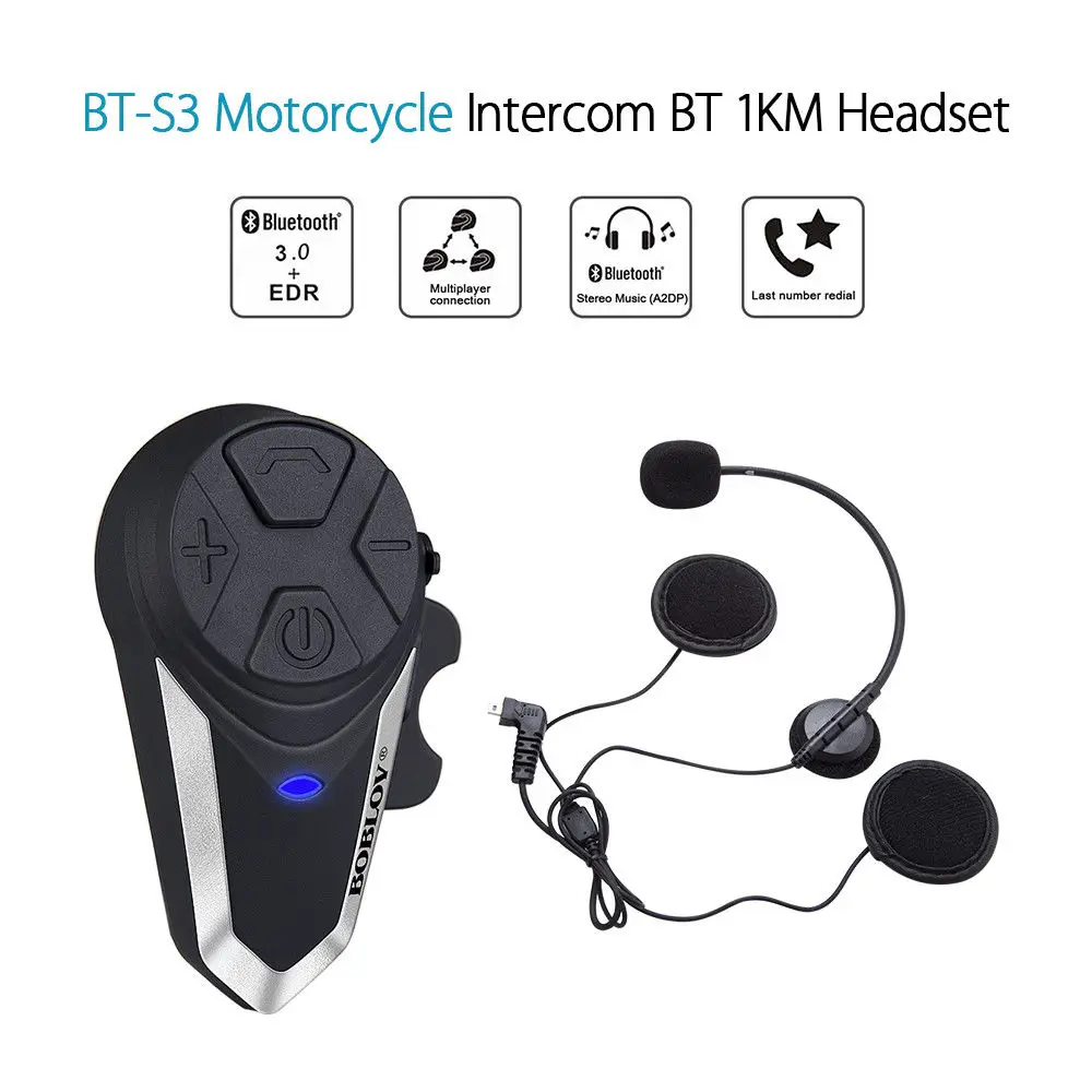 Мотоциклетная гарнитура Boblov BT S3 для шлема 1000 м водонепроницаемое переговорное