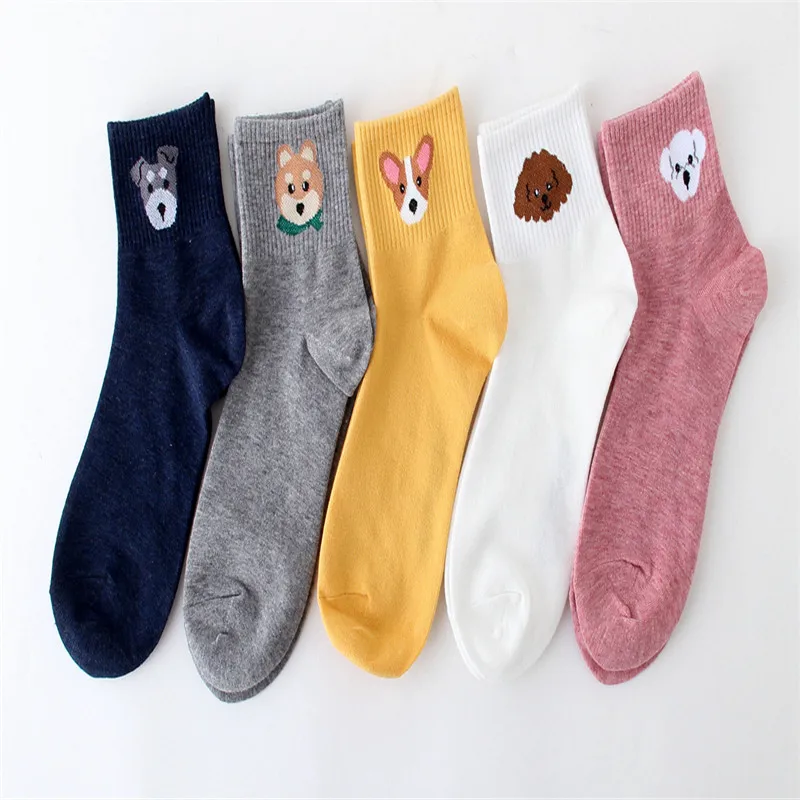 Новинка, милые носки с собачкой из мультфильма, Kawaii, женские носки из чесаного хлопка, женские повседневные носки с забавными милыми животными, с рисунком Шиба-ину
