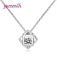 women 925 sterling silver chain necklaces pandants korean style square love cubic zircon necklaces wedding birthday jewelry gift