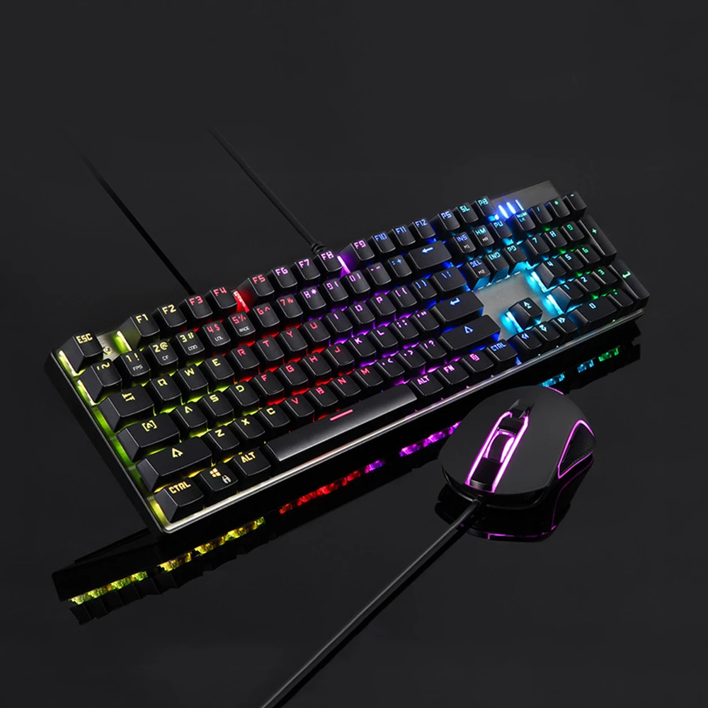 Механическая игровая клавиатура мышь набор с RGB подсветкой Проводная 2400 dpi