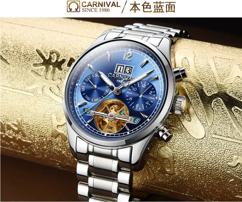 Автоматические самоходные мужские часы люксовый бренд Tourbillon механические часы Повседневная одежда Водонепроницаемые спортивные швейцарские часы