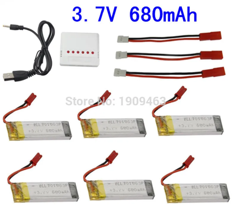 6 в 1 зарядное устройство с шт 3 7 v 680mah батарея и JST зарядный кабель для UDI U817 U818A U818 V959