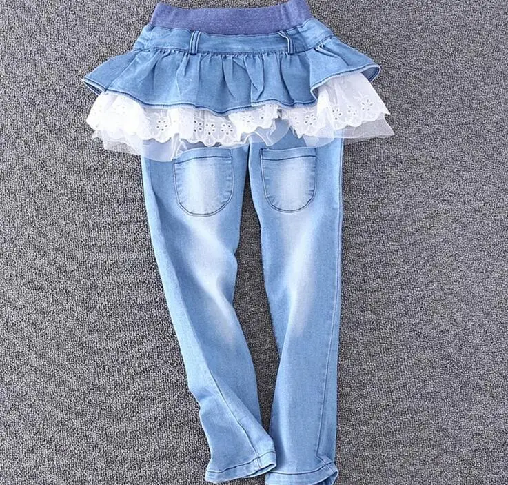 2017 г. джинсы с низкой талией для девочек повседневные брюки кюлоты кружевной