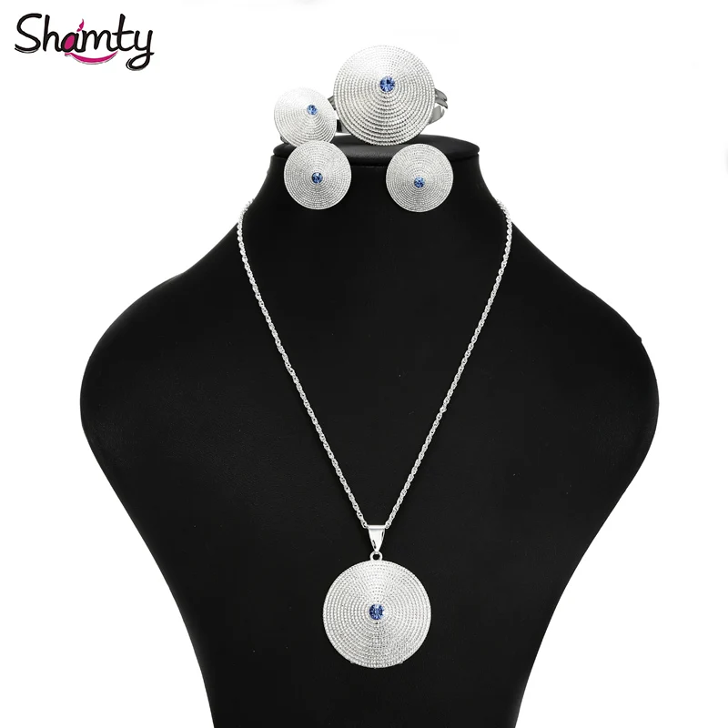 Африканские Ювелирные наборы Shamty синий камень чистый золотой цвет серебряный