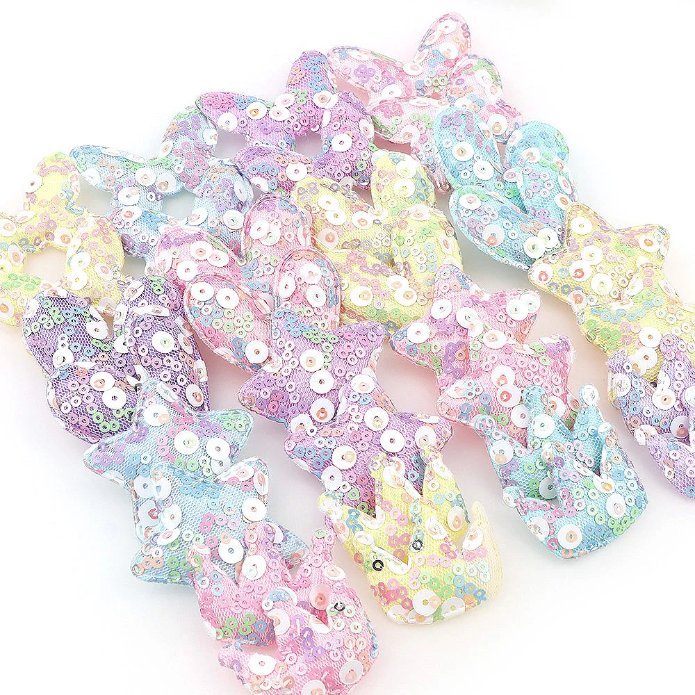 5Pcs Mix Colorful Sequins Lovely Heart Butterfly Pentagram Felt Fabric Patches For Clothes DIY Scrapbooking Accessories | Дом и сад